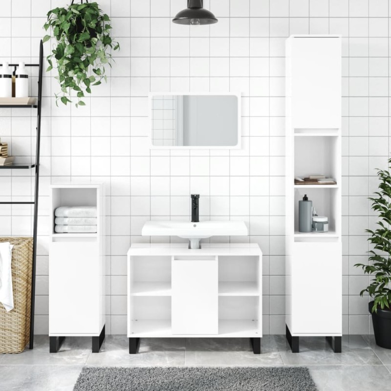 vidaXL Set muebles de baño 3 piezas madera contrachapada blanco brillo vidaXL Set muebles de baño 3 piezas madera contrachapada blanco brillo
