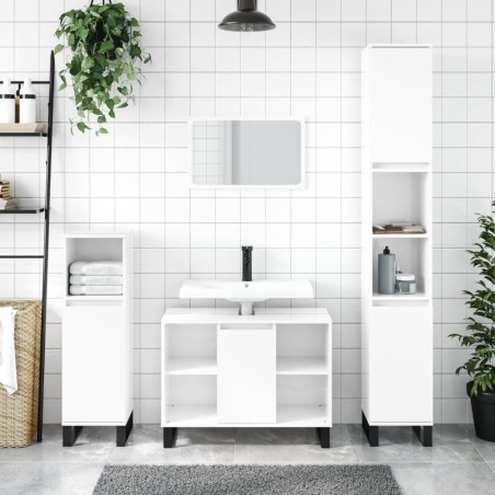 vidaXL Set muebles de baño 3 piezas madera contrachapada blanco brillo