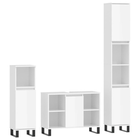 vidaXL Set muebles de baño 3 piezas madera contrachapada blanco brillo