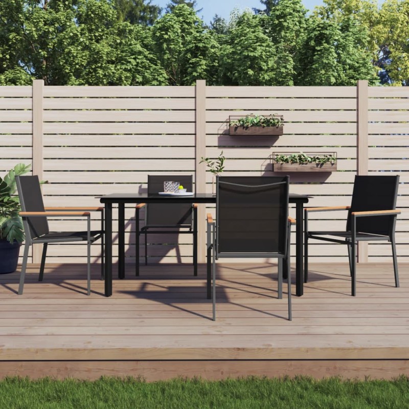 vidaXL Juego de comedor para jardín 5 piezas acero y textilene negro vidaXL Juego de comedor para jardín 5 piezas acero y textilene negro