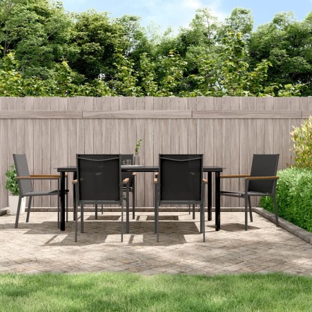 vidaXL Juego de comedor para jardín 7 piezas acero y textilene negro