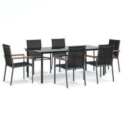 vidaXL Juego de comedor para jardín 7 piezas acero y textilene negro
