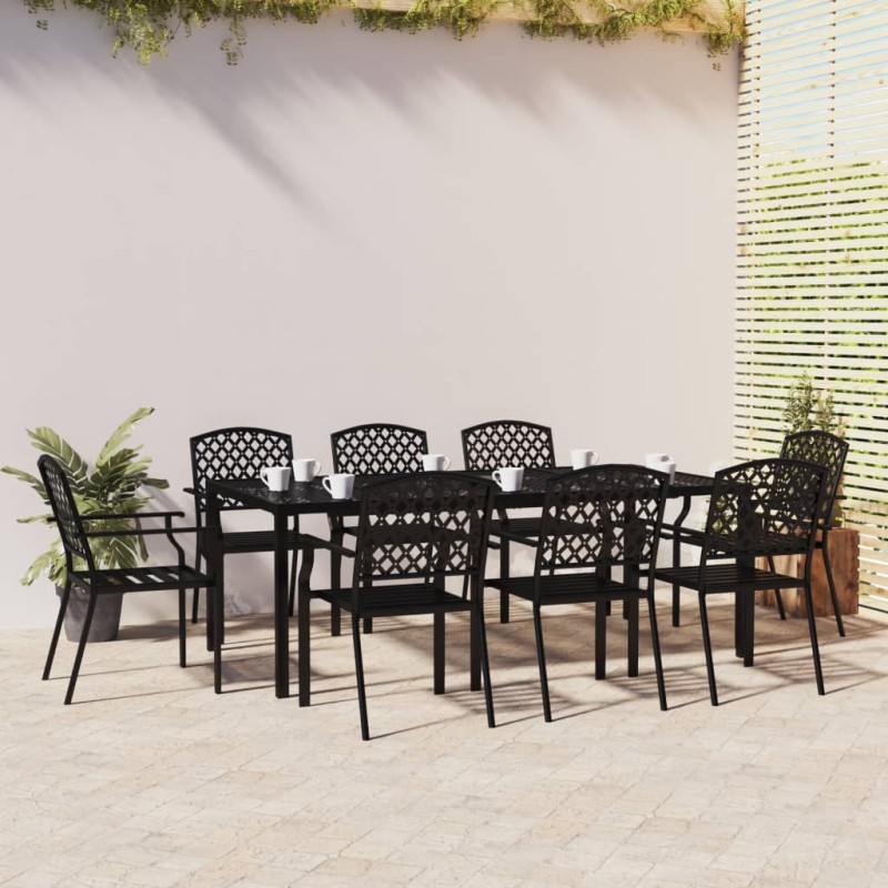 vidaXL Juego de comedor de jardín 9 piezas acero gris antracita vidaXL Juego de comedor de jardín 9 piezas acero gris antracita