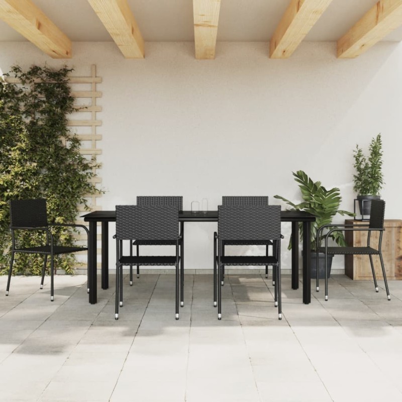 vidaXL Juego de comedor de jardín 7 pzas ratán sintético y acero negro vidaXL Juego de comedor de jardín 7 pzas ratán sintético y acero negro