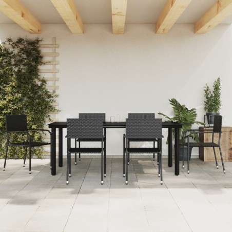 vidaXL Juego de comedor de jardín 7 pzas ratán sintético y acero negro