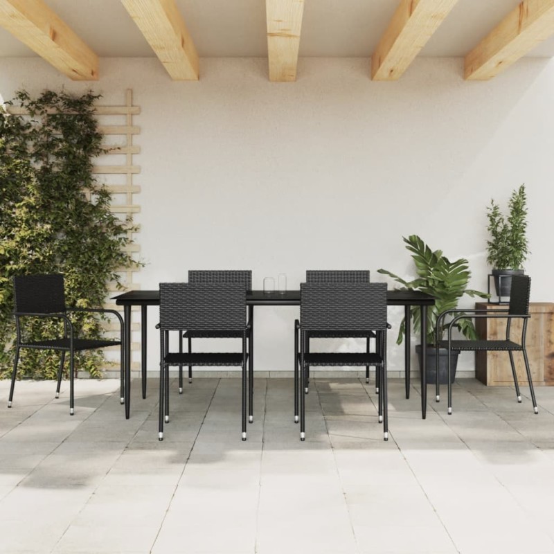 vidaXL Juego de comedor de jardín 7 pzas ratán sintético y acero negro