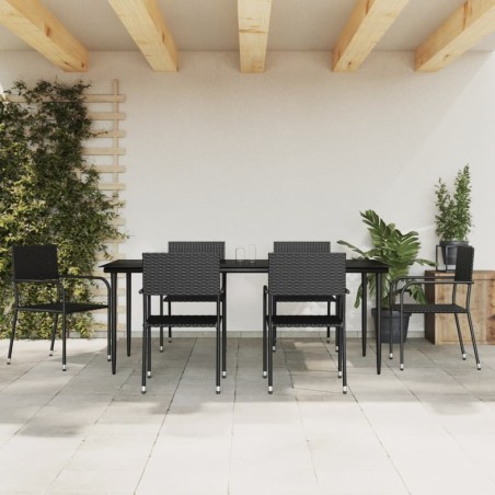vidaXL Juego de comedor de jardín 7 pzas ratán sintético y acero negro