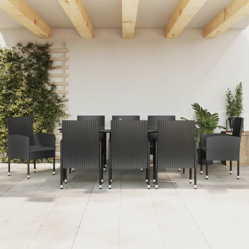 vidaXL Juego de comedor de jardín 9 pzas ratán sintético y acero negro vidaXL Juego de comedor de jardín 9 pzas ratán sintético y acero negro