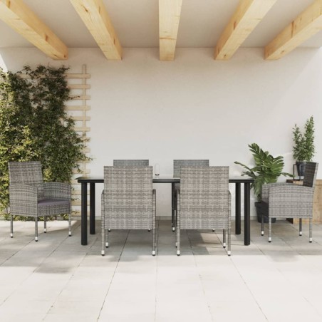 vidaXL Juego de comedor jardín 7 pzas ratán sintético acero gris negro