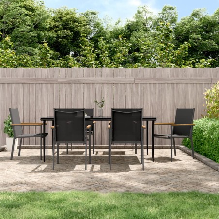 vidaXL Juego de comedor para jardín 7 piezas acero y textilene negro