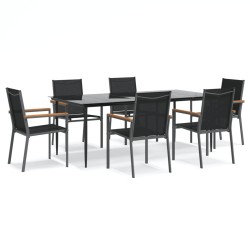 vidaXL Juego de comedor para jardín 7 piezas acero y textilene negro