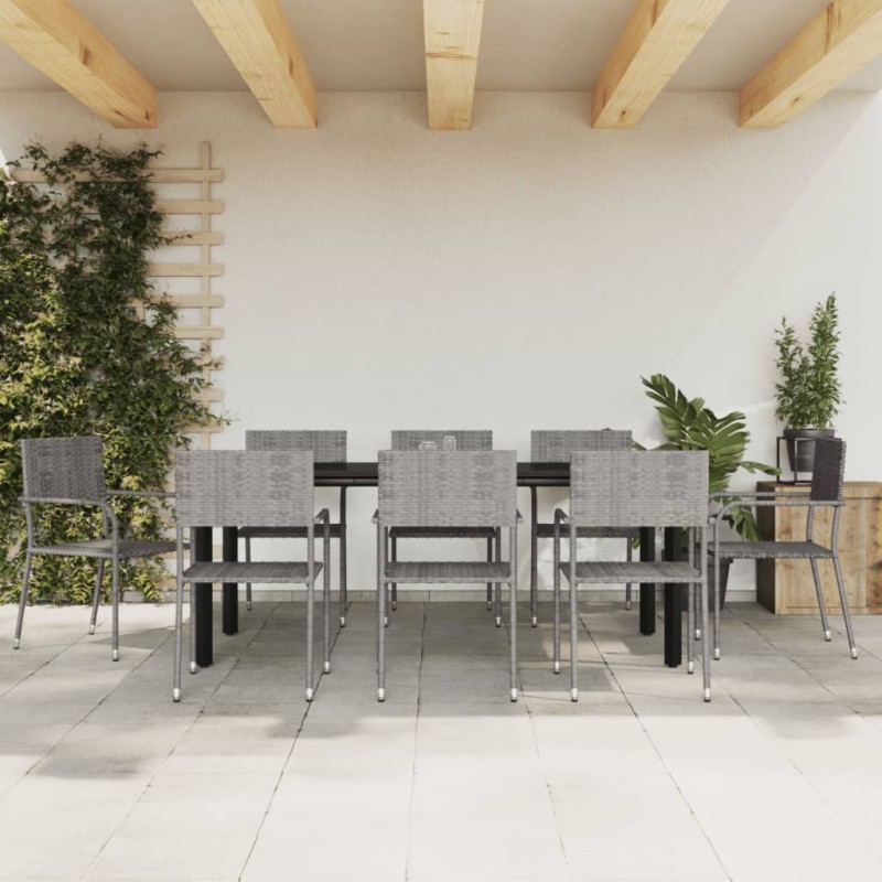 vidaXL Juego de comedor jardín 9 pzas ratán sintético acero gris negro
