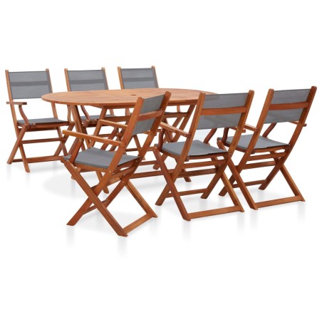 vidaXL Set de comedor de jardín 7 pzas madera eucalipto textilene gris 