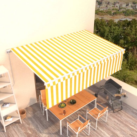 vidaXL Toldo retráctil manual con persiana amarillo y blanco 5x3 m
