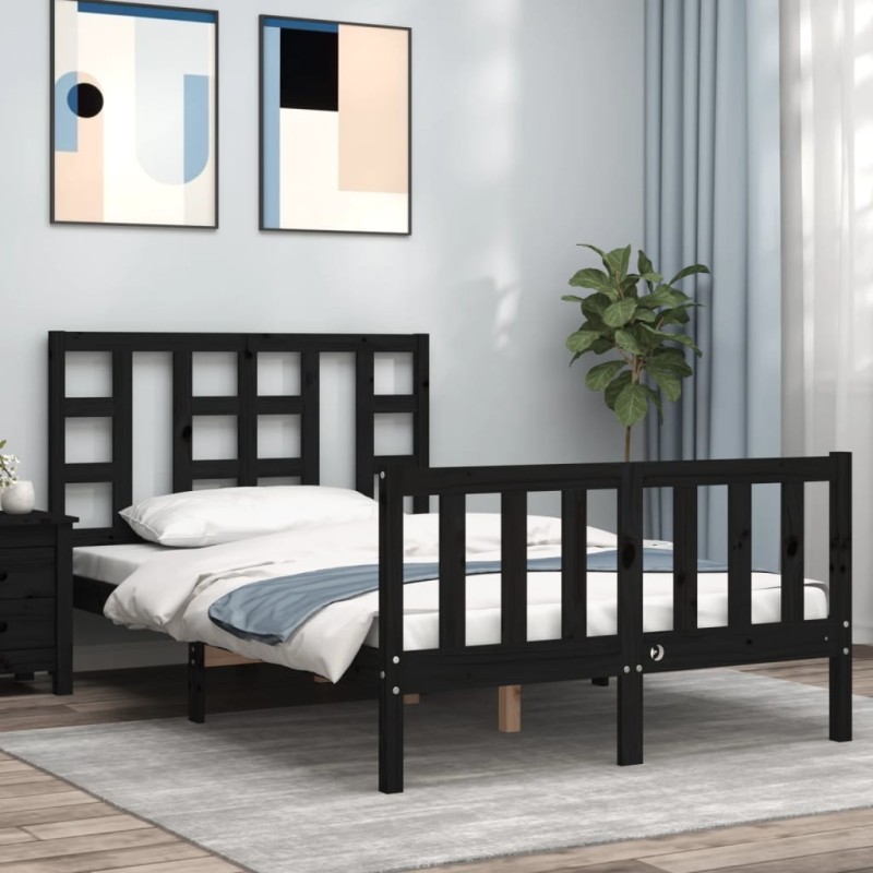 vidaXL Estructura cama de matrimonio con cabecero madera maciza negra vidaXL Estructura cama de matrimonio con cabecero madera maciza negra
