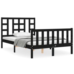 vidaXL Estructura cama de matrimonio con cabecero madera maciza negra