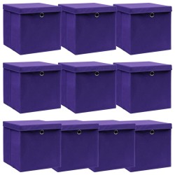 vidaXL Cajas de almacenaje con tapas 10 uds tela morado 32x32x32 cm