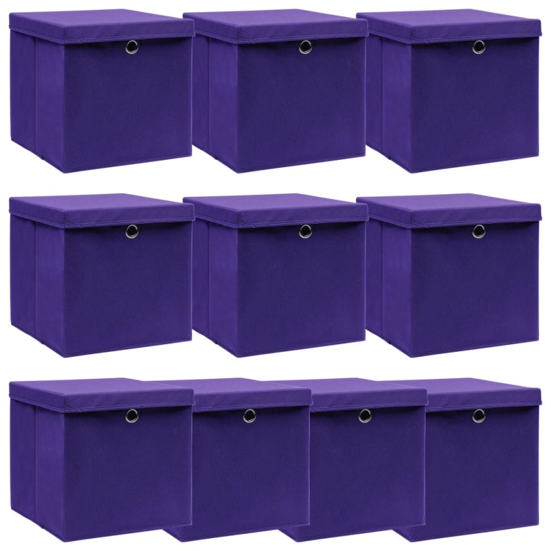 vidaXL Cajas de almacenaje con tapas 10 uds tela morado 32x32x32 cm vidaXL Cajas de almacenaje con tapas 10 uds tela morado 32x32x32 cm