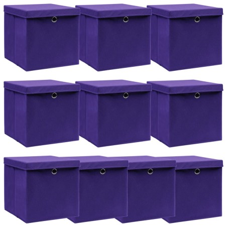 vidaXL Cajas de almacenaje con tapas 10 uds tela morado 32x32x32 cm