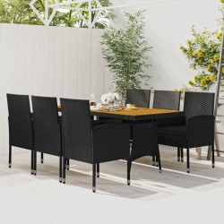 idaXL Juego de comedor de jardín 7 piezas ratán sintético negro