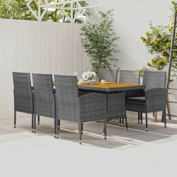 idaXL Juego de comedor de jardín 7 piezas ratán sintético gris