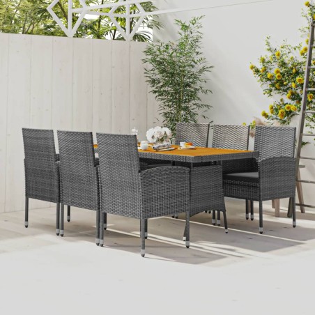 idaXL Juego de comedor de jardín 7 piezas ratán sintético gris