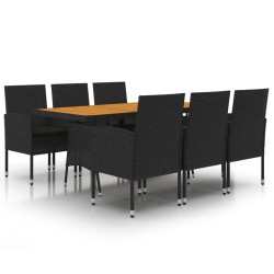 idaXL Juego de comedor de jardín 7 piezas ratán sintético negro