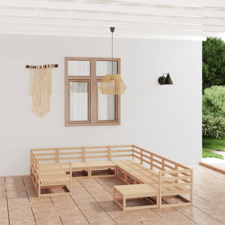 vidaXL Juego de muebles de jardín 11 piezas madera maciza de pino