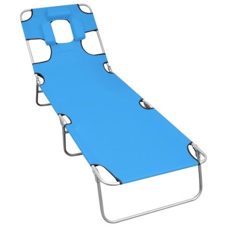 vidaXL Tumbona plegable con cojín para la cabeza acero azul turquesa 