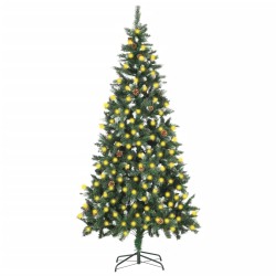 vidaXL Árbol de Navidad artificial iluminado con luces y piñas 210 cm