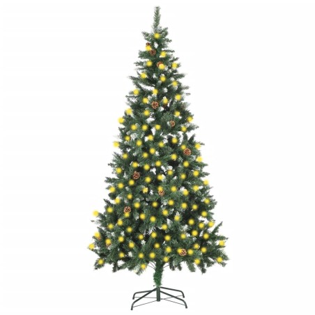 vidaXL Árbol de Navidad artificial iluminado con luces y piñas 210 cm