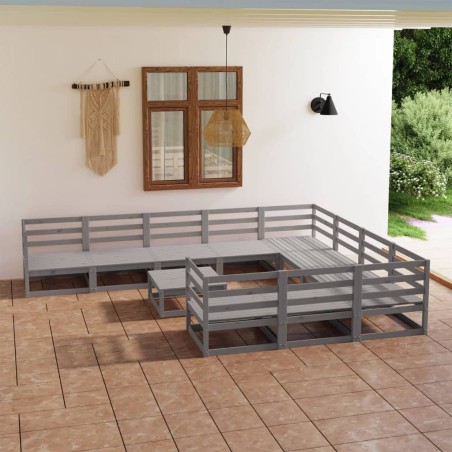 vidaXL Juego de muebles de jardín 11 piezas madera maciza de pino