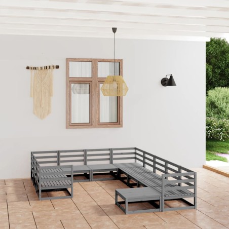 vidaXL Juego de muebles de jardín 11 piezas madera maciza de pino