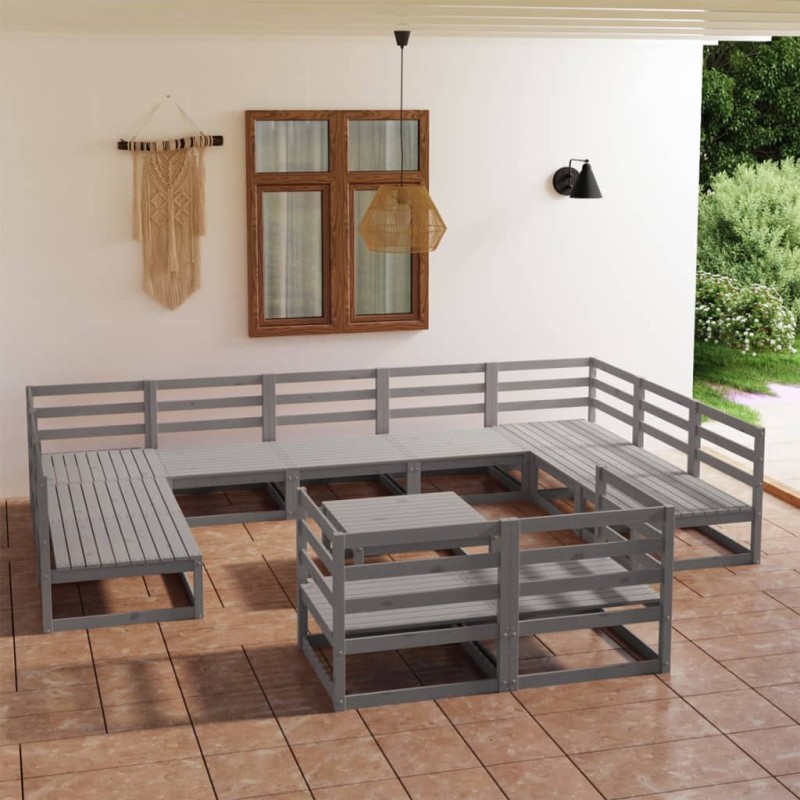vidaXL Juego de muebles de jardín 12 piezas madera maciza de pino vidaXL Juego de muebles de jardín 12 piezas madera maciza de pino