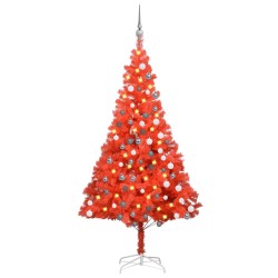 vidaXL Árbol de Navidad preiluminado con luces y bolas rojo 180 cm