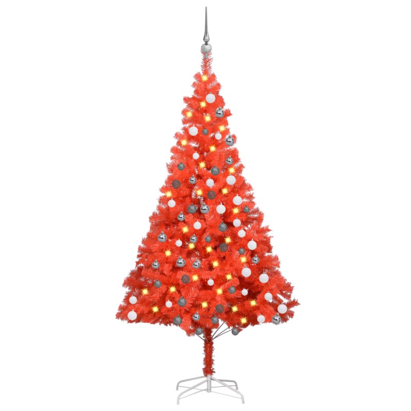 vidaXL Árbol de Navidad preiluminado con luces y bolas rojo 180 cm