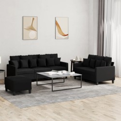 vidaXL Juego de sofás con cojines 3 piezas tela negro