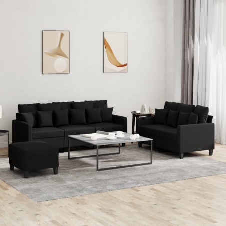 vidaXL Juego de sofás con cojines 3 piezas tela negro