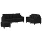 vidaXL Juego de sofás con cojines 3 piezas tela negro vidaXL Juego de sofás con cojines 3 piezas tela negro