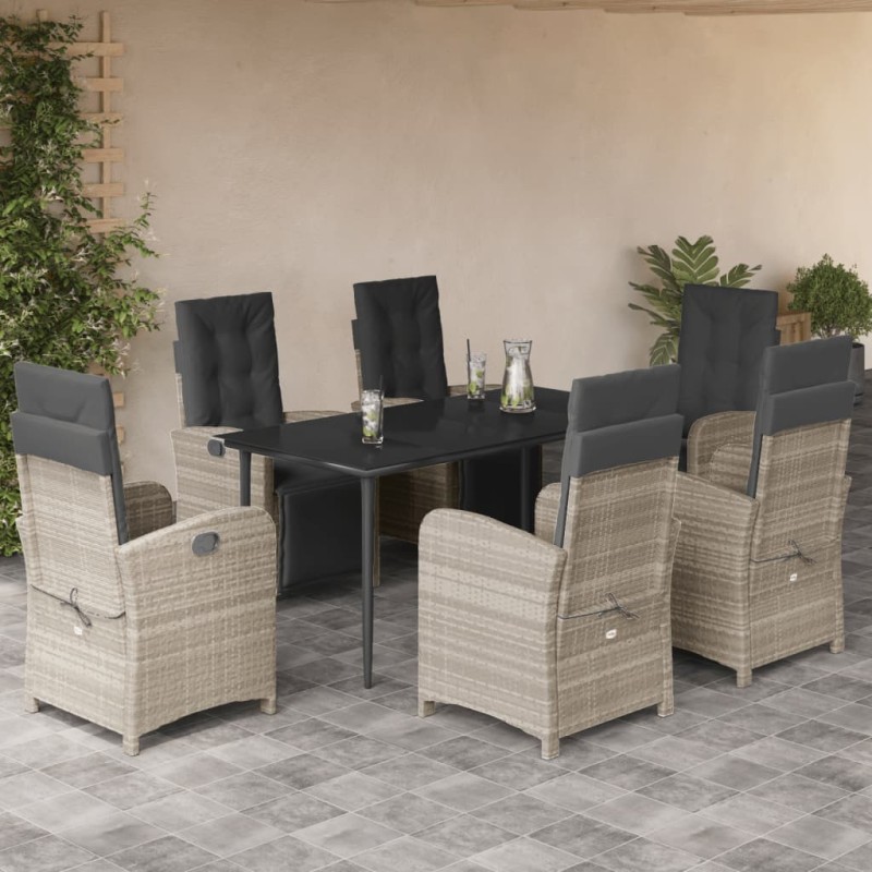 vidaXL Set comedor jardín 7 pzas y cojines ratán sintético gris claro vidaXL Set comedor jardín 7 pzas y cojines ratán sintético gris claro