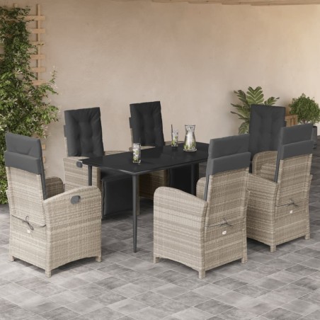 vidaXL Set comedor jardín 7 pzas y cojines ratán sintético gris claro