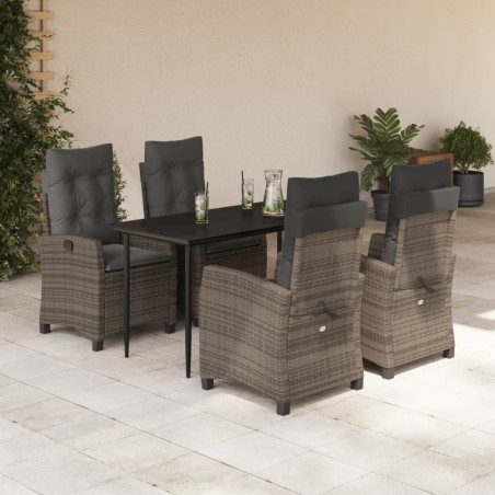 vidaXL Set comedor de jardín 5 piezas con cojines ratán sintético gris