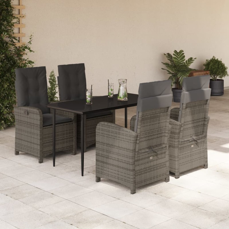 vidaXL Set comedor de jardín 5 piezas con cojines ratán sintético gris vidaXL Set comedor de jardín 5 piezas con cojines ratán sintético gris