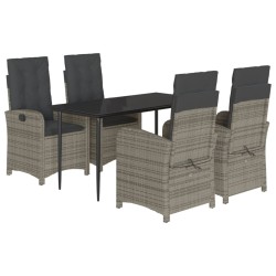 vidaXL Set comedor de jardín 5 piezas con cojines ratán sintético gris