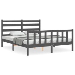 vidaXL Estructura de cama con cabecero madera maciza gris 160x200 cm