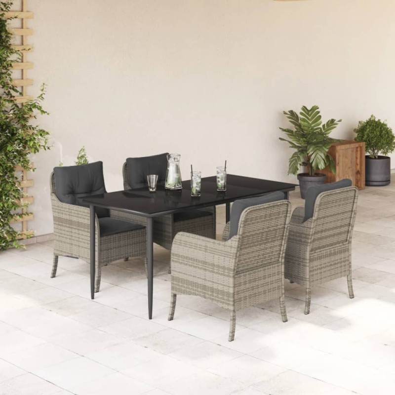 vidaXL Set comedor de jardín 5 pzas cojines ratán sintético gris claro vidaXL Set comedor de jardín 5 pzas cojines ratán sintético gris claro