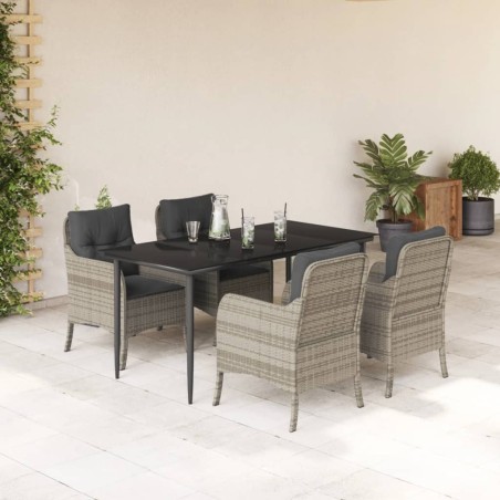 vidaXL Set comedor de jardín 5 pzas cojines ratán sintético gris claro
