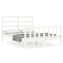 vidaXL Estructura de cama con cabecero madera maciza blanco 140x200 cm