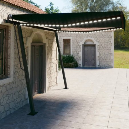 vidaXL Toldo retráctil manual con LED gris antracita 4x3 cm