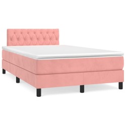 vidaXL Cama box spring con colchón y LED terciopelo rosa 120x190 cm